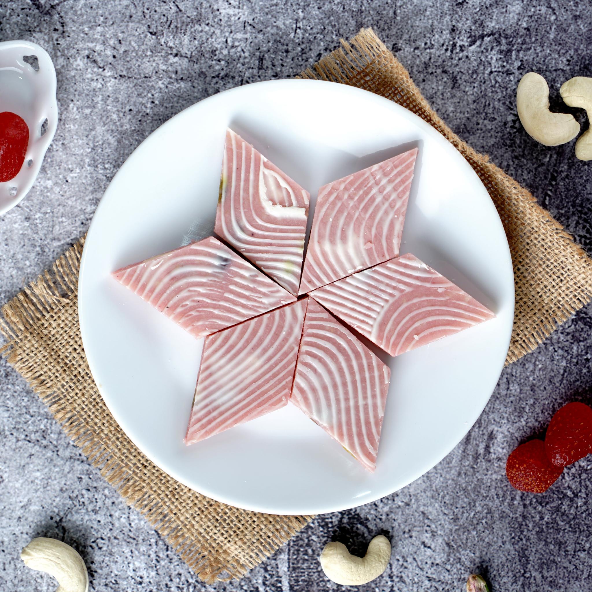 Strawberry Kaju Burfi by Vellanki Foods